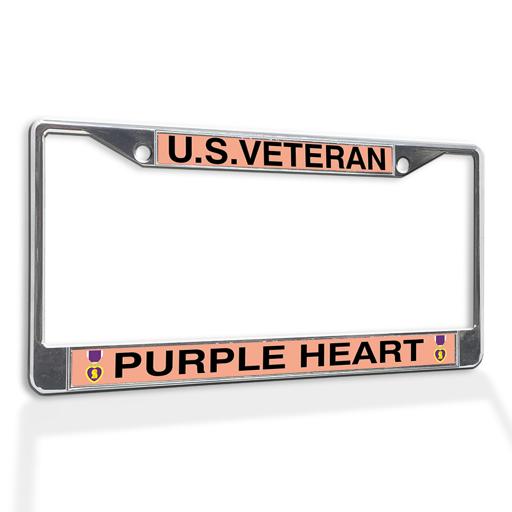 Metal License Plate Frame Vinyl Insert U.S. Veteran Purple Heart - Imagen 6 de 14